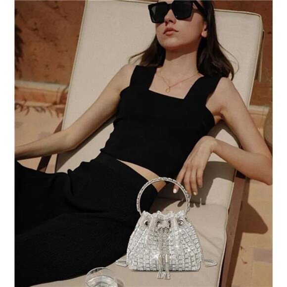 Sparkly Rhinestone Evening Clutch Bag Glitter Purse Wedding Prom Party Handbag - Picture 6 of 7